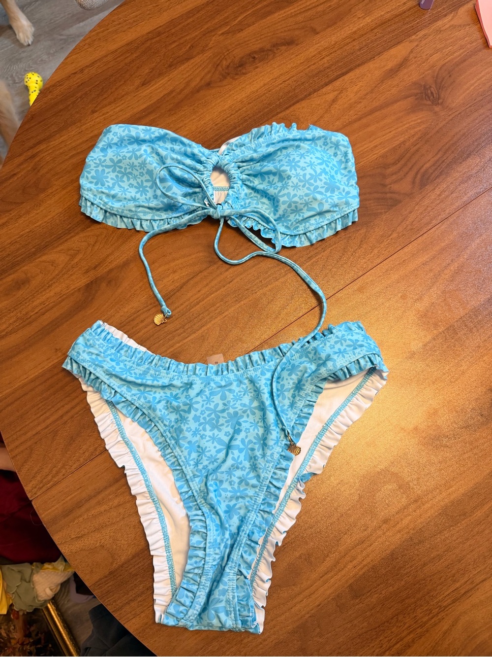 Light Blue Floral Ruffle Bandeau Bikini Set